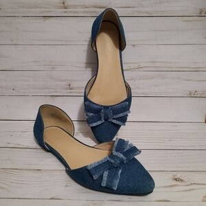 Comfort Plus Denim D'Orsay Bow Almond Toe Flats